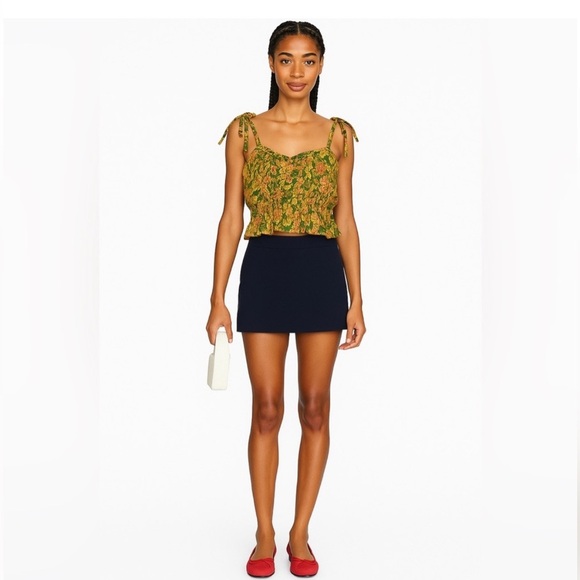 Japna boho Yellow and Green Smocked Tie Front Crop Top floral large - Picture 1 of 7